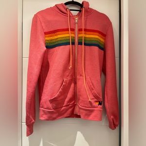 Aviator nation Coral 5 Stripe full zip hoodie. Size small.